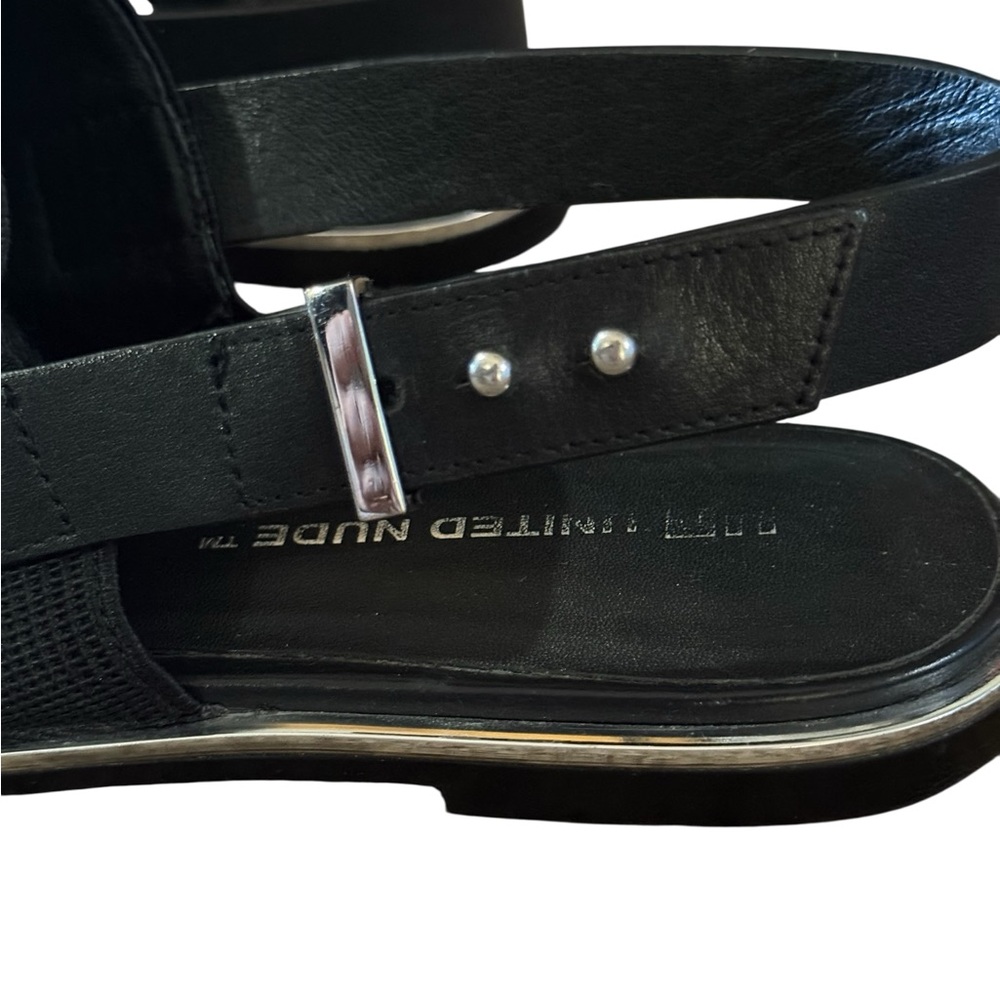 UNITED NUDE Black Slingback Mules Pointed Toe Knit Upper Silver Trim - Picture 5 of 10